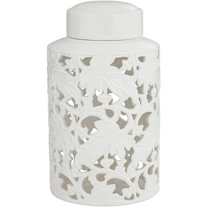 Dahlia Studios Angelique 12" High White Ceramic Jar with Lid - 1 of 4