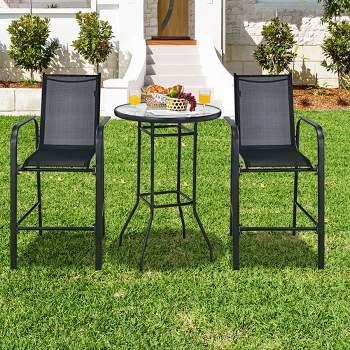 Costway 3 PCS Outdoor Patio Bar Table Stool Set Height Tempered Glass Top