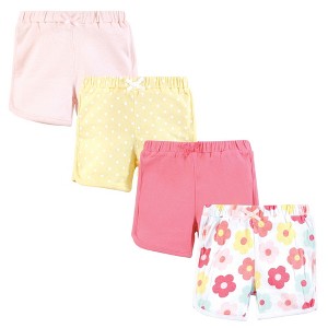 Hudson Baby Infant Girls Shorts Bottoms 4-Pack, Cheerful Flower - 1 of 4