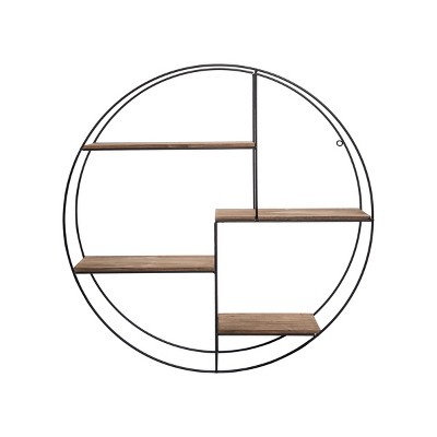 31.5 inch Diameter Round Modern Metal and Wood Four Tier Hanging Wall Shelf - Foreside Home & Garden