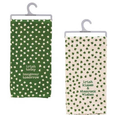 Decorative Towel 26.0" Irish Drinking & Irish Kisses St Patricks Day Clover Drink  -  Kitchen Towel