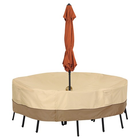Veranda Large Round Patio Table Set, Round Patio Table Set With Umbrella Hole