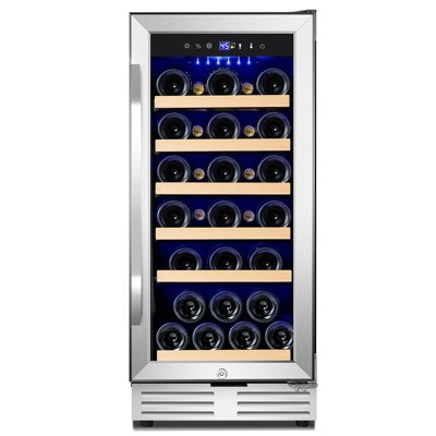 Tylza 15 Inch Wine Cooler Under Counter, 30 Bottle Capacity, Stainless Steel Constant Temperature Technology 3.6 Cubic Feet