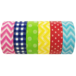 Wrapables Electro Fun Chevron, Stripes & Dots Japanese Masking Tapes Washi Tapes, Set 6 - 1 of 3