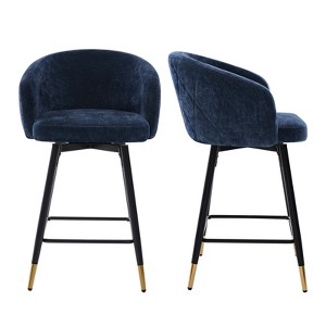 Bekrvio Swivel Counter Height Bar Stools Set of 2, 26" Modern Upholstered Barstools with Barrel Arms & Backs, Bar Stools for Kitchen Island - 1 of 4
