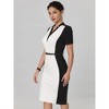 Hobemty Women's Contrast Color V Neck Short Sleeve Office Pencil Sheath Dresses - 4 of 4