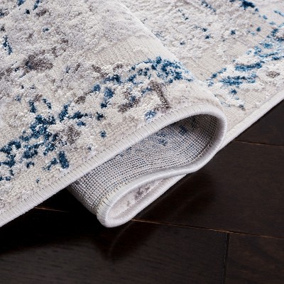 Reversible Grey and Blue Hand-Knotted Synthetic Area Rug