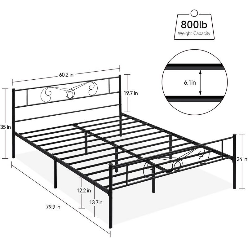 Whizmax Black Twin Size Bed Frame with Storage, Metal Bed Frame with Vintage Pattern Headboard and Footboard, Mattress Foundation, Easy Assembly, 2 of 9