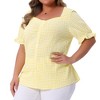 Agnes Orinda Women's Plus Size Gingham 1950s Sweetheart Neck Button Decor Short Sleeve Blouses - 2 of 4