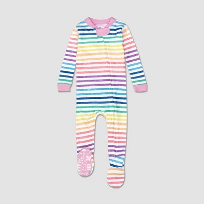 Honest Toddler Girls' Striped Snug Fit Footed Pajama - 24M