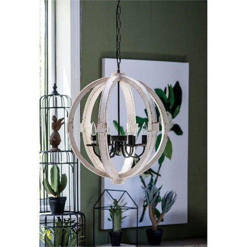 6 - Light Wood Chandelier, Spherical Hanging Light Fixture with Adjustable Chain for Kitchen Dining Room Foyer Entryway, Bulb Not Included - image 1 of 4