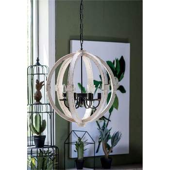 6 - Light Wood Chandelier, Spherical Hanging Light Fixture with Adjustable Chain for Kitchen Dining Room Foyer Entryway, Bulb Not Included
