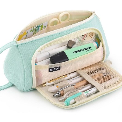 Fmeida Large Capacity Pencil Case Pouch School Supplies, Aesthetic Stationery Pen Case Bag for Girls Women-Khaki
