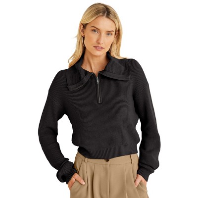 VENUS Womens Quarter Zip Pullover  -  XS, Black