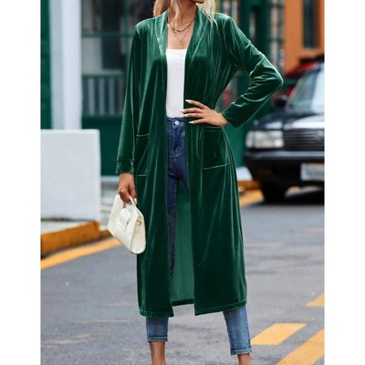 Women's Velvet Open Front Pocketed Long Duster - dear lover