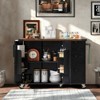 LOVSON 54.5” Rolling Kitchen Island with Electrical Outlet, Kitchen Cart with Folding Leaf Countertop, Storage and Tower,Black - 3 of 4