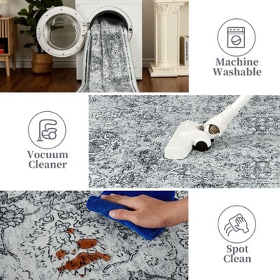 Living Room Washable Non Slip Vintage Retro Rugs Low Pile Chenille Print Rug for Bedroom Dining Room Home Office