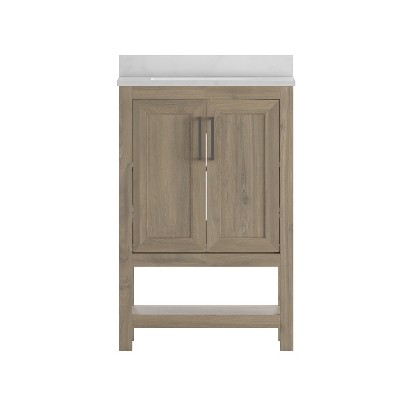 Vega 24'' Brown MDF Bathroom Vanity with Carrara Marble Top