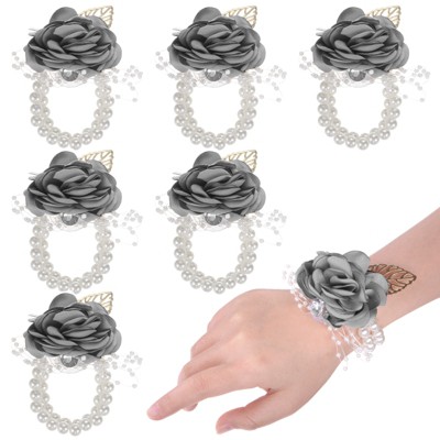 Unique Bargains Artificial Floral Decorative Wrist Corsage Bracelet Rose 6 Pcs