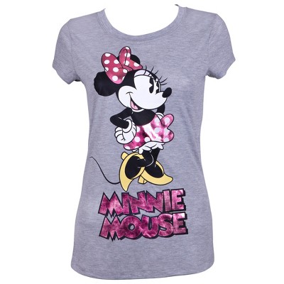 Adult Minnie Mouse Ladies Pink Foil Logo Grey Tee Shirt