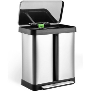 Stainless Steel Dual Compartment Trash Can, 19 Gallon (2 x 36L) Kitchen Recycling Bin - 1 of 4