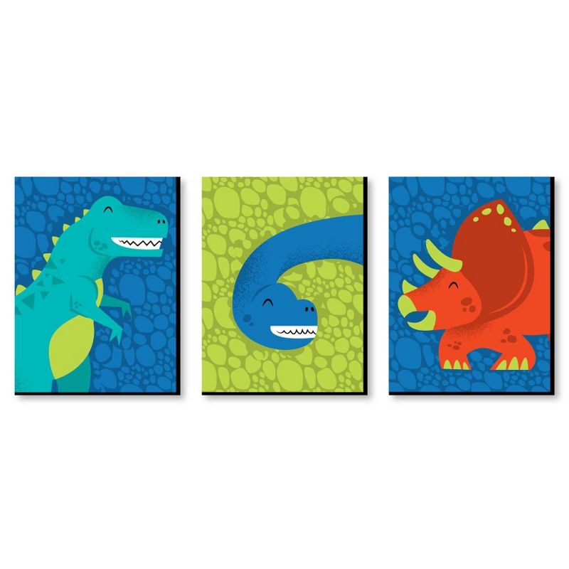Big Dot of Happiness Roar Dinosaur - Dino Mite T-Rex Nursery Wall Art and Kids Room Decorations - Gift Ideas - 7.5 x 10 inches - Set of 3 Prints, 1 of 8