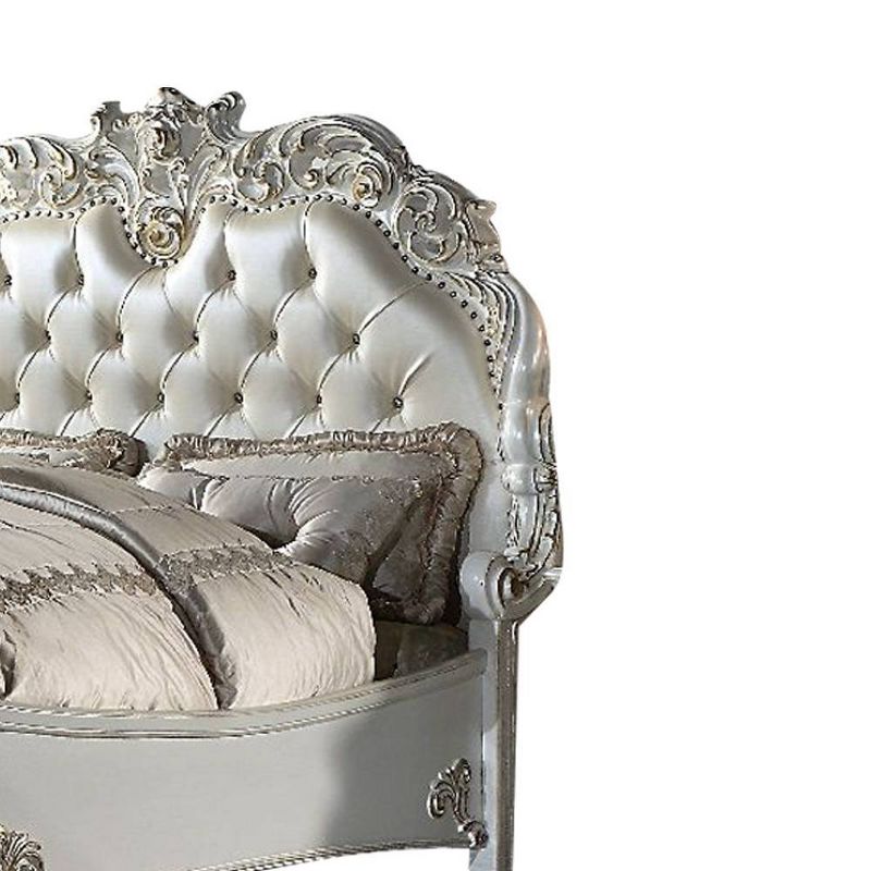 100&#34; California King Bed Vendome Bed Synthetic Leather and Antique Pearl Finish - Acme Furniture, 5 of 7
