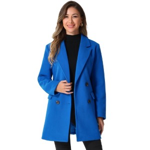 INSPIRE CHIC Women's Notch Lapel Double Breasted Belted Mid Long Outwear Winter Coat - 1 of 4