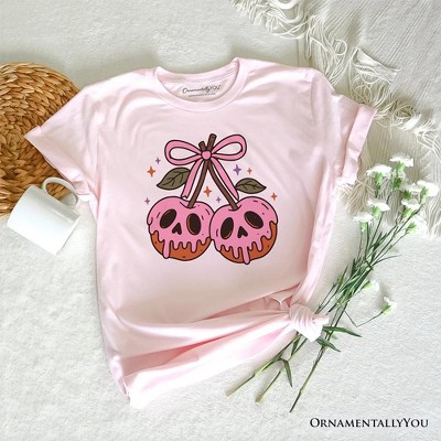 Sweet and Spooky Poison Cherries Halloween T-Shirt, Coquette Skulls Tee Pink XL
