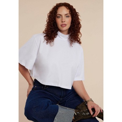 ELOQUII Women's Plus Size Mock Neck Crop Tee