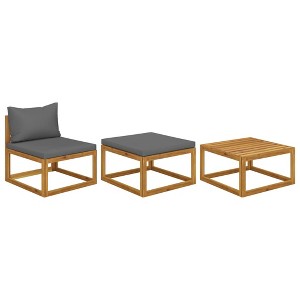 vidaXL 3 Piece Patio Lounge Set with Cushions Solid Acacia Wood - 1 of 4