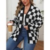 Garvee Women's Long Sleeve Oversized Sweater Checkered Cardigan Open Front Outerwear Tops - 2 of 4
