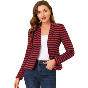 INSPIRE CHIC Women's Notched Collar Long Sleeve Button Front Striped Blazer - 1 of 4
