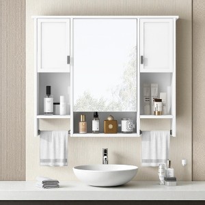 35'' x 28'' Modern Wall Mounted Bathroom Medicine Cabinet with Mirror, Bathroom Wall Cabinet with 3 Doors, Adjustable Shelves & Towel Bar - 1 of 4