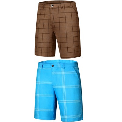 Lars Amadeus Men's Summer Flat Front Plaid Printed Chino Shorts 2 Packs