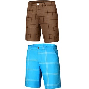 Lars Amadeus Men's Summer Flat Front Plaid Printed Chino Shorts 2 Packs - 1 of 4