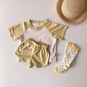 MyKids-USA Baby Boys And Girls Color Patchwork Design Round Neck Short-Sleeved Top Combo Shorts Summer Cotton Sets - 1 of 4