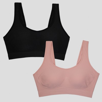 Fruit Of The Loom Women's Wirefree Cotton Bralette 2-pack Black Hue/sand  34a : Target