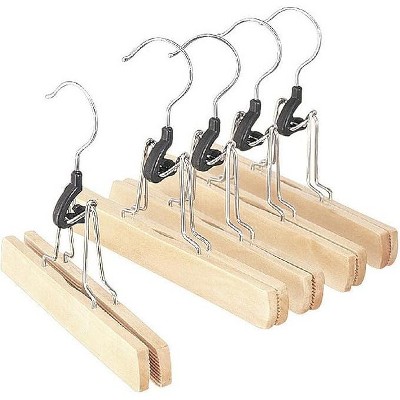 Whitmor Natural Wood Slack Hangers with Chrome Hooks, Set of 5