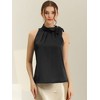INSPIRE CHIC Women's Elegant Satin Sleeveless Bow Tie Mock Neck Solid Work Blouse - 2 of 4