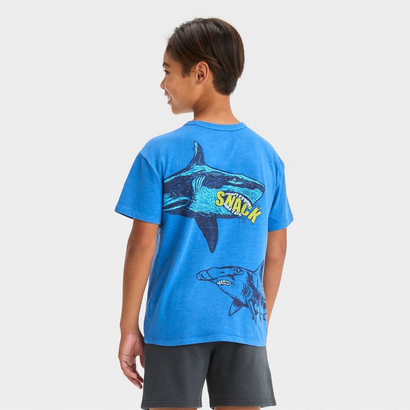 Boys' Short Sleeve 'Shark Snacks' Graphic T-Shirt - Cat & Jack™ Teal Blue, 4 of 5