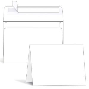 Blank White Cards and Envelopes 50 Pack, Ohuhu 4.25 x 5.5 Heavyweight Folded Cardstock and A2 Envelopes for DIY Greeting Cards, Invitations and More - 1 of 4