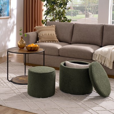 CAVINAS Set of 3 Modern Round Table Ottoman Bench with Storage,Velvet Storage Ottoman for Living Room,Bedroom