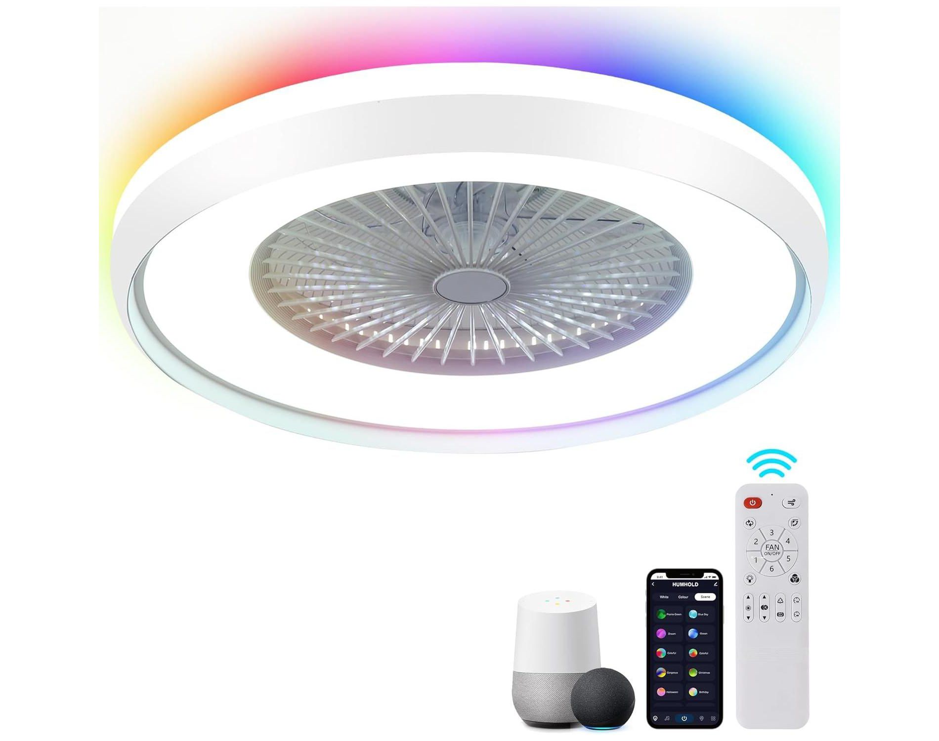 HUMHOLD 24" Bladeless Ceiling Fan with RGB Light, Smart LED Ceiling Fans with Remote/Voice/App Control, Modern Low Profile Dimmable Light Ceiling Fan