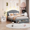 Smart Queen Upholstered Bed w/ LED Lights & USB Charging | Striped Headboard Platform Bed + Under-Drawer Storage(Grey) - 2 of 4