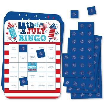 Big Dot of Happiness Firecracker 4th of July - Bar Bingo Cards and Markers -  Party Shaped Bingo Game - Set of 18