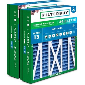 Filterbuy 24.5x27x5 Air Filter (2-Pack), Pleated MERV 13 Health Defense HVAC AC Furnace Filters for Trane, American Standard, Honeywell, & Accumul - 1 of 4