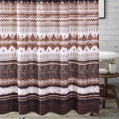 Southwestern Latte Brown and White Fabric Shower Curtain