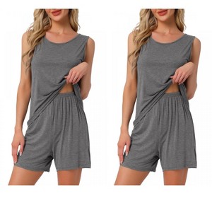 INSPIRE CHIC Women's 2 Pcs Cotton Soft Sleeveless Cami & Shorts Pajama Set - 1 of 4