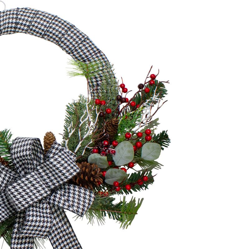 Northlight Black and White Houndstooth and Berry Artificial Christmas Wreath - 24-Inch, Unlit, 3 of 5